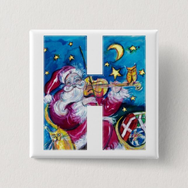 MACARON CARRÉ 5 CM LETTRE H DE NOËL / MONOGRAM PÈRE NOËL INSPIRÉ (Devant)