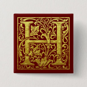 Macaron Carré 5 Cm Lettre H Première Lettre Faux Gold
