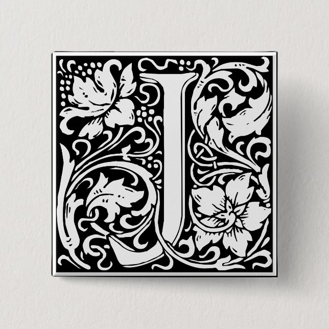 Macaron Carré 5 Cm Lettre J Monogramme médiéval Art Nouveau (Devant)