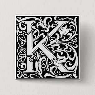 Macaron Carré 5 Cm Lettre K Monogramme médiéval Art Nouveau