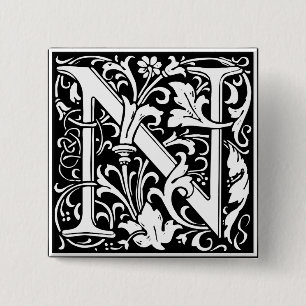 Macaron Carré 5 Cm Lettre N Monogramme médiéval Art Nouveau