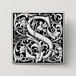 Macaron Carré 5 Cm Lettre S Monogramme médiéval Art Nouveau