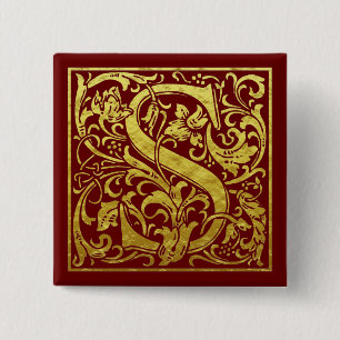 Macaron Carré 5 Cm Lettre S Première Lettre Faux Gold Rouge