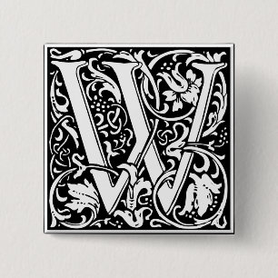 Macaron Carré 5 Cm Lettre W Monogramme médiéval Vintage initial