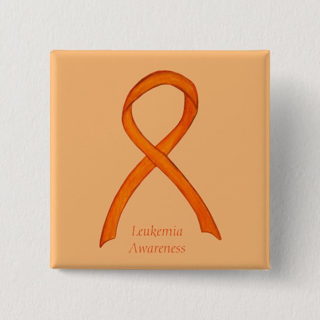 Macaron Carré 5 Cm Leucémie Orange Sensibilisation Ruban Personnalisé (Devant)