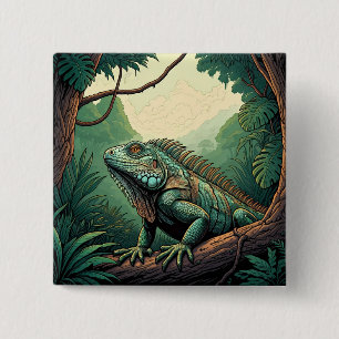 Macaron Carré 5 Cm Lézard iguane dans un cadre de jungle tropicale