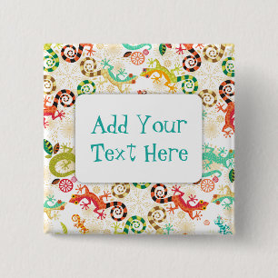 Macaron Carré 5 Cm Lézards étourdis - bouton fait sur commande de P