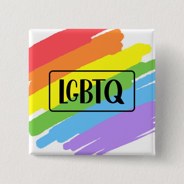 Macaron Carré 5 Cm LGBTQ Brushstrokies arc-en-ciel (Devant)