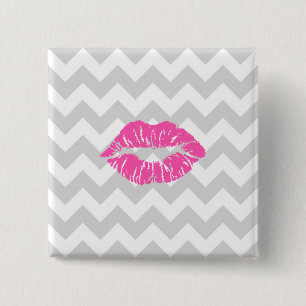 Macaron Carré 5 Cm Lieutenant Gray White Chevron, Pink Lipstick Kiss