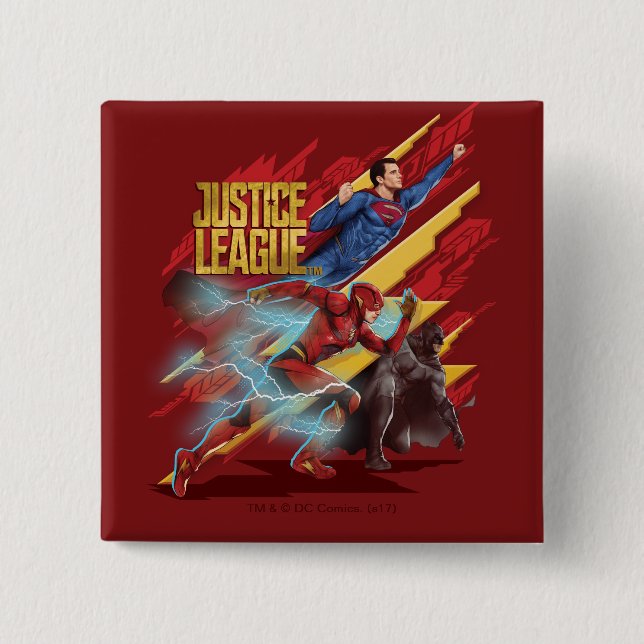 Macaron Carré 5 Cm Ligue de la justice| Insigne Superman, Flash et Ba (Devant)