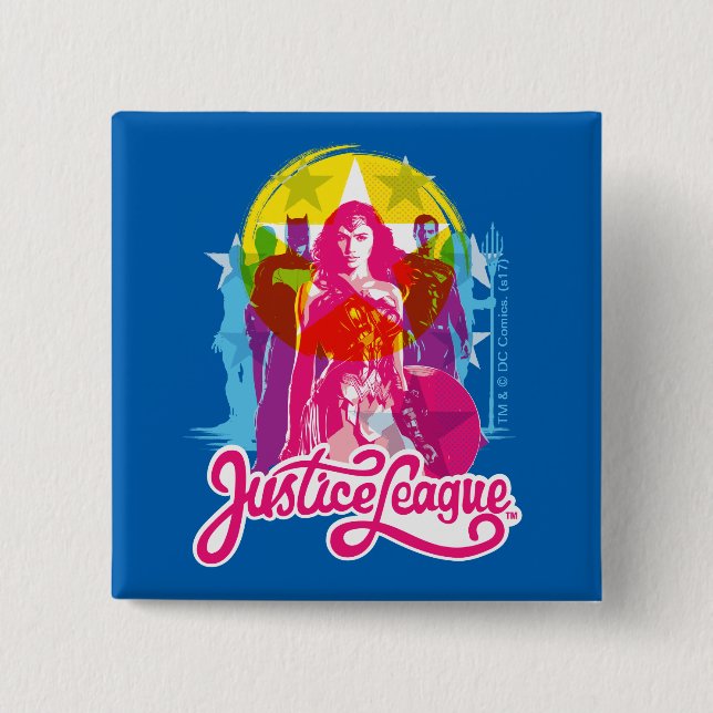 Macaron Carré 5 Cm Ligue de la justice| Retro Group & Logo Pop Art (Devant)