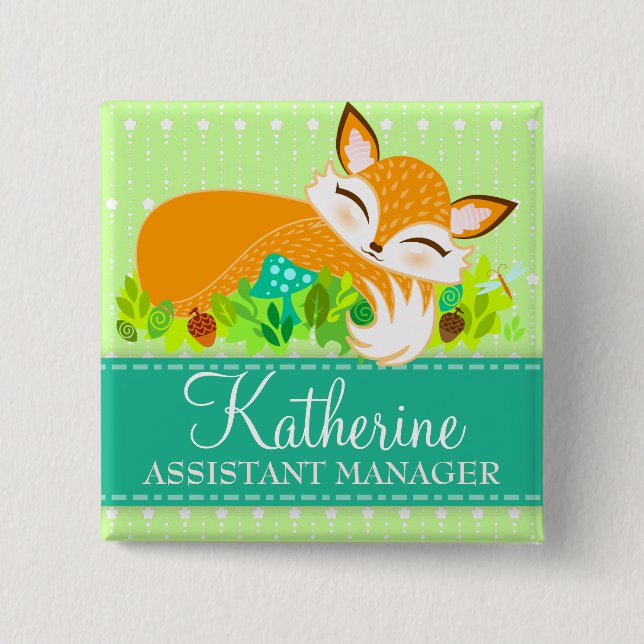 Macaron Carré 5 Cm Lil Foxie CUB - bouton fait sur commande mignon de (Devant)