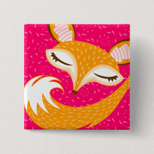 Macaron Carré 5 Cm Lil Foxie - Pin somnolent mignon de bouton de Fox