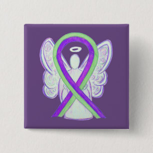 Macaron Carré 5 Cm Lime Green & Purple Awareness Ribbon Angel Pins