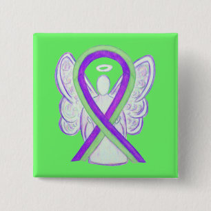 Macaron Carré 5 Cm Lime Green & Purple Awareness Ribbon Angel Pins