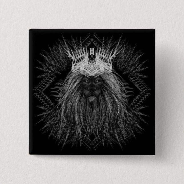 Macaron Carré 5 Cm Lion avec monogramme de couronne (Devant)