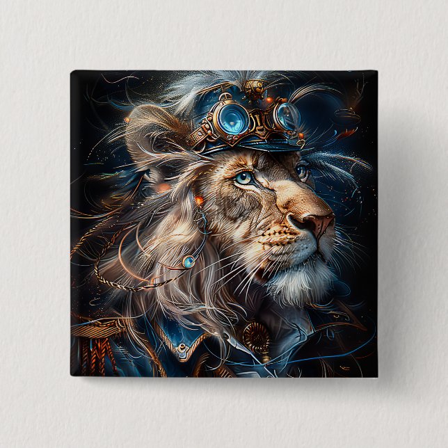 Macaron Carré 5 Cm Lion Steampunk (Devant)