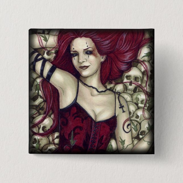 Macaron Carré 5 Cm Lit de bouton de crânes (Devant)