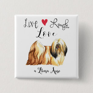 Macaron Carré 5 Cm Live Laugh Love a Lhasa Apso Button