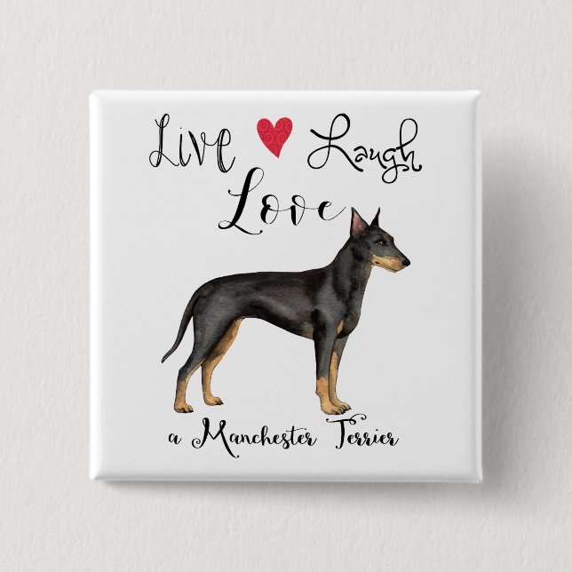 Macaron Carré 5 Cm Live Laugh Love a Manchester Terrier Button (Devant)