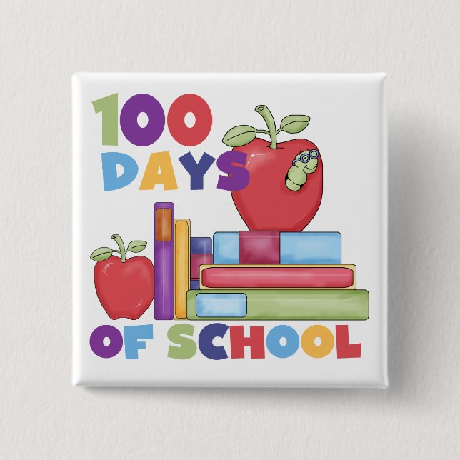 Macaron Carré 5 Cm Livres et pommes 100 jours de T-shirts d'école (Devant)