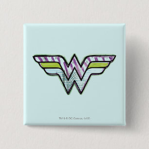 Macaron Carré 5 Cm Logo de Sketch couleur Wonder Woman