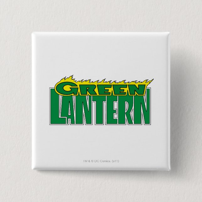 Macaron Carré 5 Cm Logo vert de lanterne - flammes jaunes (Devant)