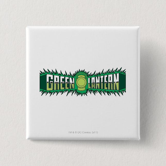 Macaron Carré 5 Cm Logo vert de lanterne - flammes vertes (Devant)