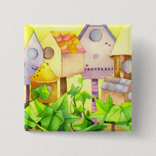 Macaron Carré 5 Cm L'oiseau loge le bouton