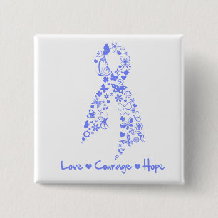 Macaron Carré 5 Cm Love Courage Hope Papillon - Cancer de l'oesophage