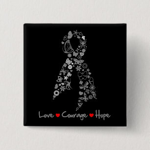 Macaron Carré 5 Cm Love Courage Hope Papillon - Cerveau Cancer