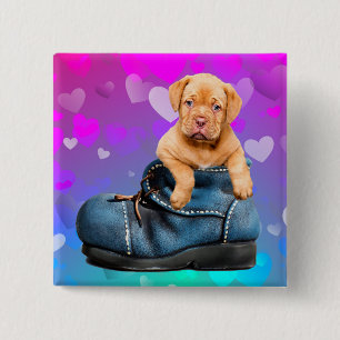 Macaron Carré 5 Cm Love Heart Dogue de Bordeaux Puppy en botte