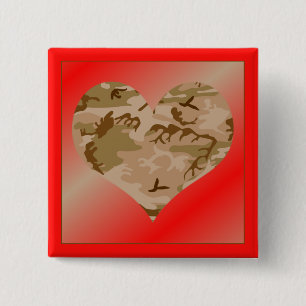 Macaron Carré 5 Cm Love You Desert Sand Camo Heart Valentine Button