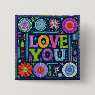 Macaron Carré 5 Cm Love You, design vintage coloré,