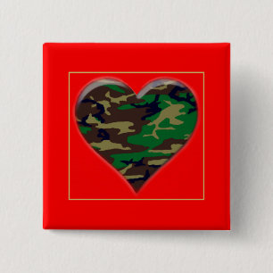Macaron Carré 5 Cm Love You U.S. Woodland Camo Heart Valentine Button