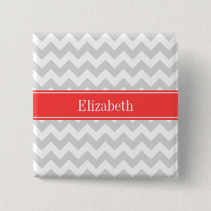 Macaron Carré 5 Cm Lt Grey What Chevron Coral Nom rouge Monogramme