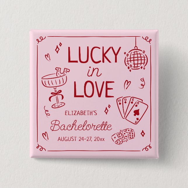 Macaron Carré 5 Cm Lucky In Love Whimsical Main tiré Bachelorette (Devant)