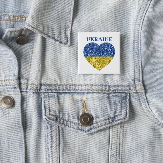 Macaron Carré 5 Cm L'Ukraine drapeau parties scintillant faux pétille (En situation)