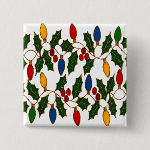 Macaron Carré 5 Cm Lumières de Noël et houx en cloisonné Art