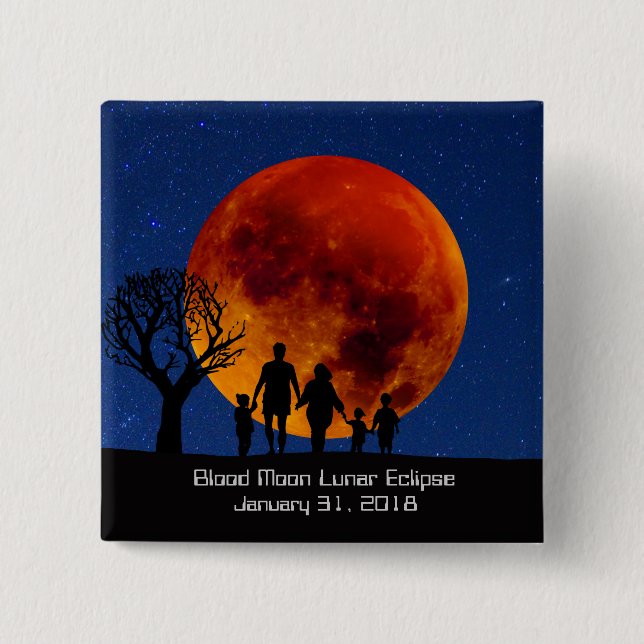 Macaron Carré 5 Cm Lune de sang Éclipse lunaire 2018 (Devant)