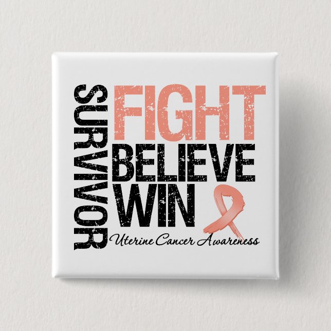 Macaron Carré 5 Cm Lutte contre le cancer utérin - le survivant croit (Devant)