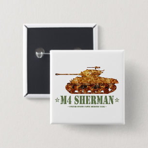 Macaron Carré 5 Cm M4 Sherman Deux 2ÈME GUERRE MONDIALE américains à