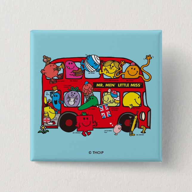 Macaron Carré 5 Cm M. Men & Little Miss Bus (Devant)
