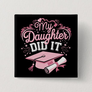 Macaron Carré 5 Cm Ma fille a fait ses études Diplômée rose Famille d