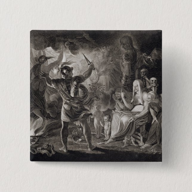 Macaron Carré 5 Cm Macbeth, les trois sorcières et Hecate dans l'acte (Devant)