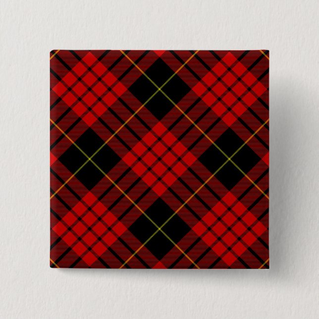 Macaron Carré 5 Cm MacQueen Tartan rouge et noir plaid (Devant)