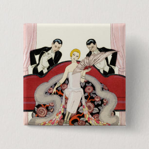 Macaron Carré 5 Cm Madame élégante dans le bouton d'art déco de Pa