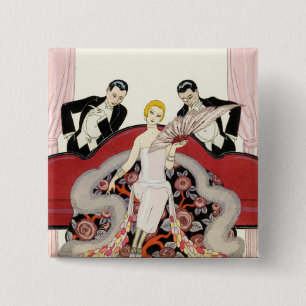 Macaron Carré 5 Cm Madame élégante dans le bouton d'art déco de Paris