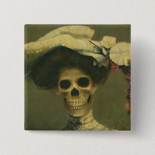 Macaron Carré 5 Cm Madame squelettique gothique Button