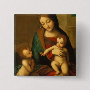 Macaron Carré 5 Cm Madonna et enfant avec des saints